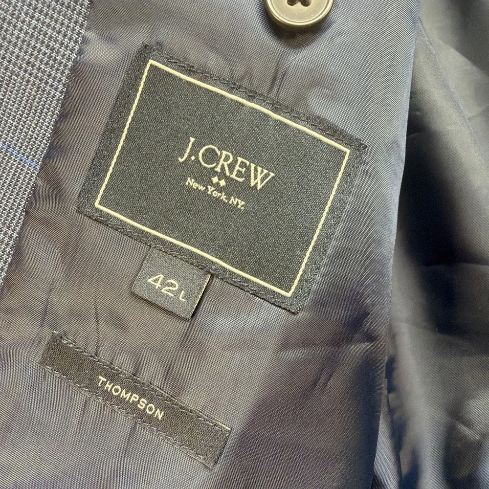 J‎ Crew Thompson Blazer 42L Blue Plaid Linen Blend Sport Coat Preppy